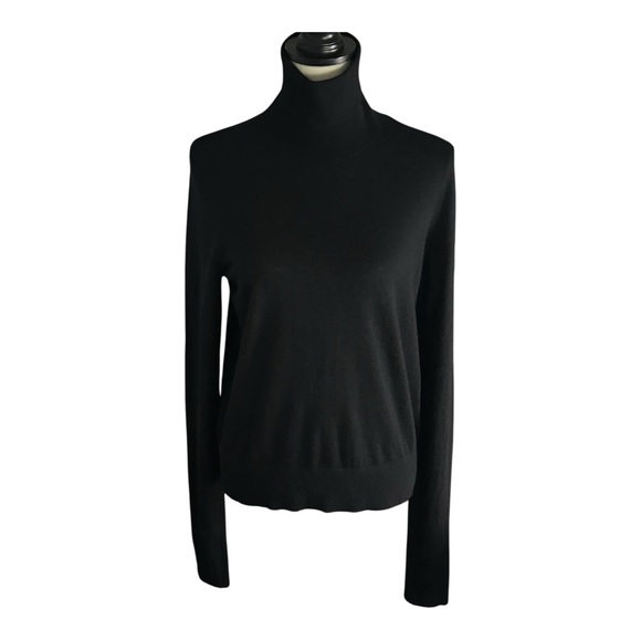 CO essentials Cashmere Sweater Black Long Sleeve Turtleneck Hi Lo Size Large - Picture 1 of 11